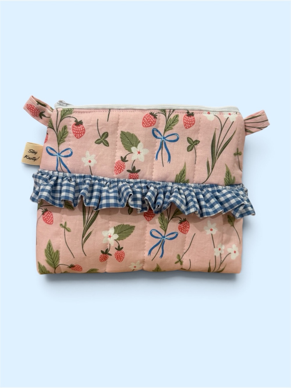 Pink Floral Pouch Quilted Handmade COSMETICS- POUCH-